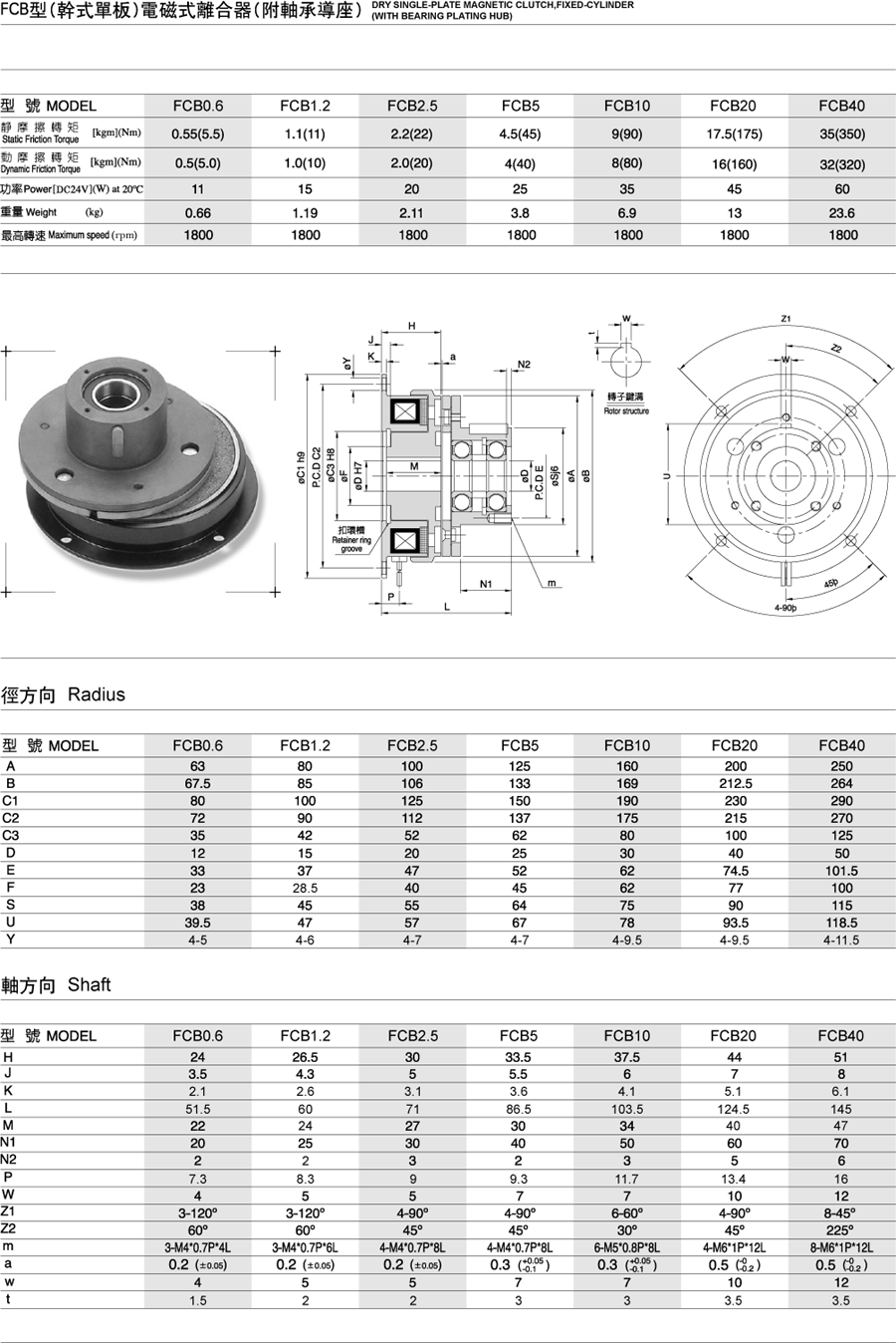 FCB型(干式單板)電磁式離合器(附軸承導座)(圖1)